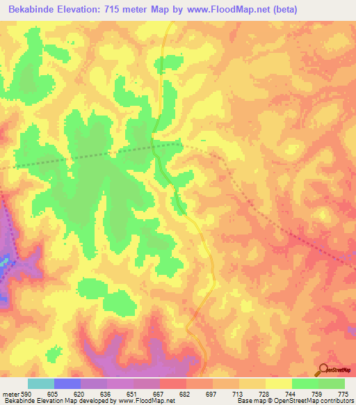 Bekabinde,Central African Republic Elevation Map