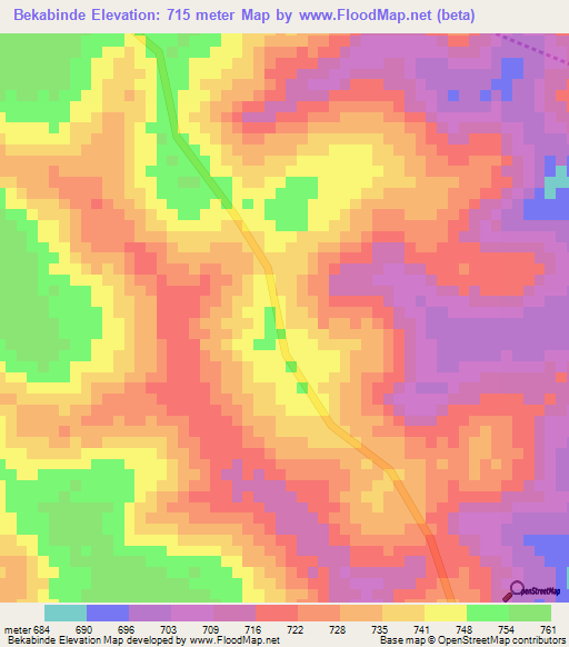 Bekabinde,Central African Republic Elevation Map
