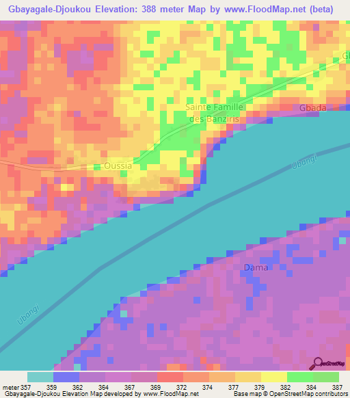 Gbayagale-Djoukou,Central African Republic Elevation Map