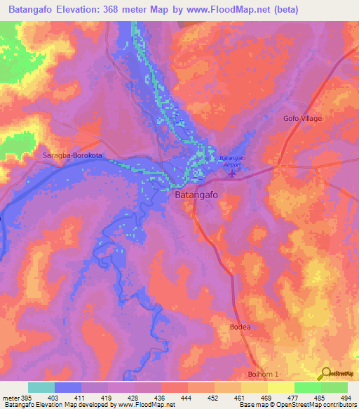 Batangafo,Central African Republic Elevation Map