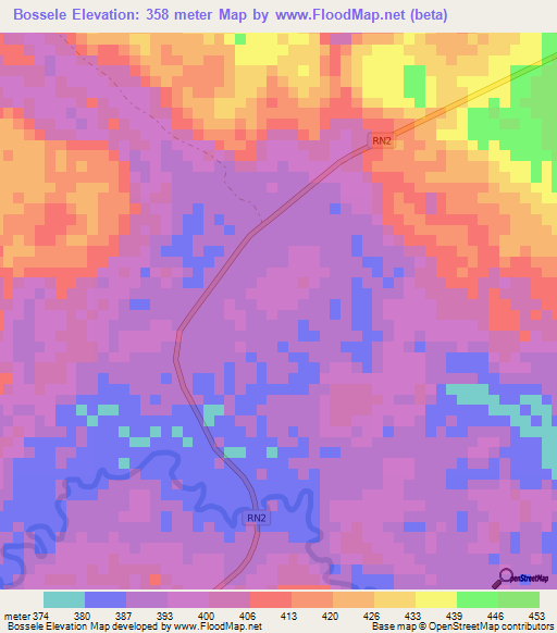 Bossele,Central African Republic Elevation Map