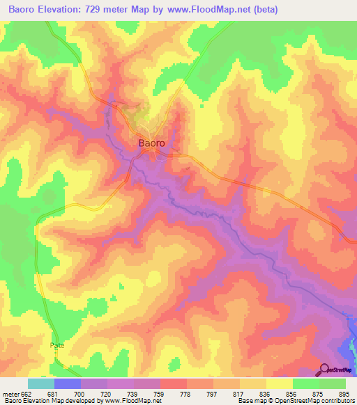 Baoro,Central African Republic Elevation Map