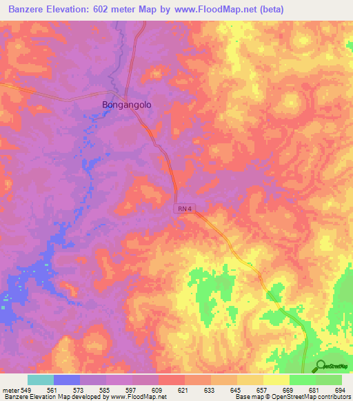 Banzere,Central African Republic Elevation Map