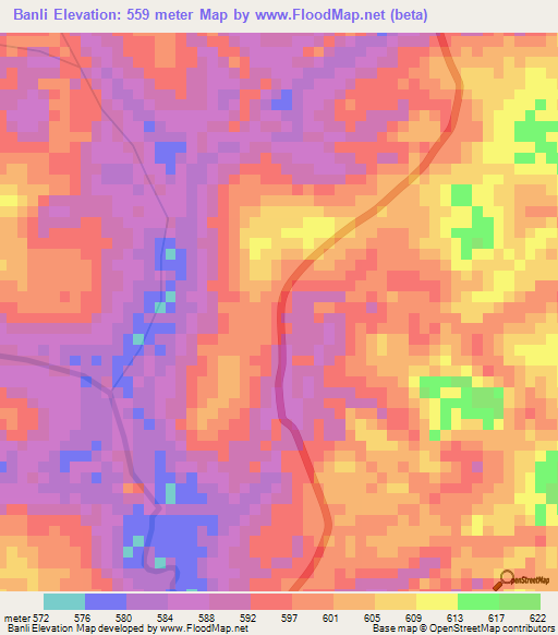 Banli,Central African Republic Elevation Map