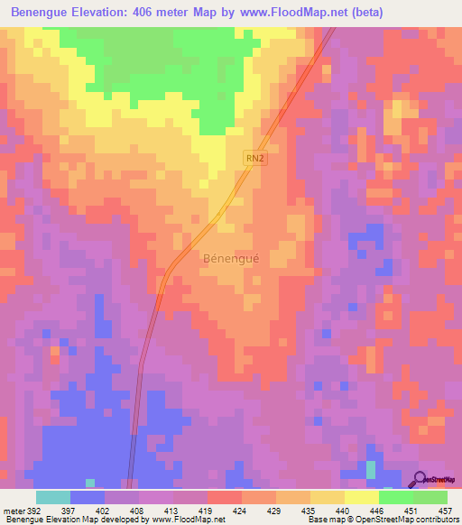 Benengue,Central African Republic Elevation Map