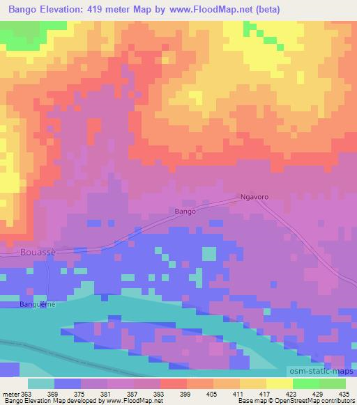 Bango,Central African Republic Elevation Map