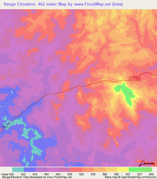 Banga,Central African Republic Elevation Map