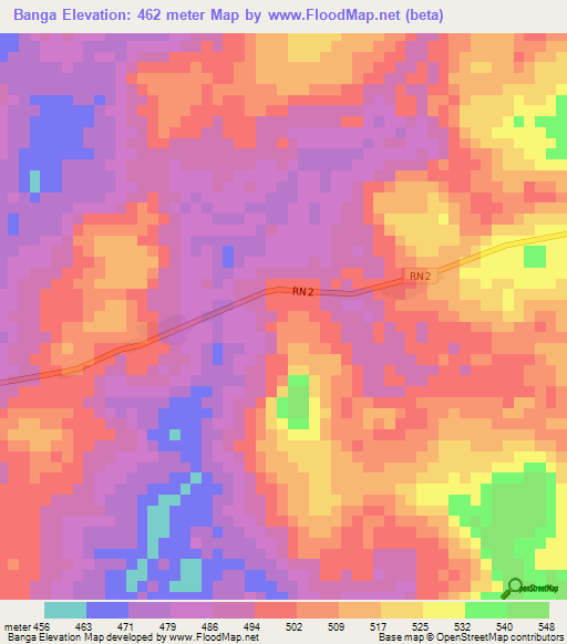Banga,Central African Republic Elevation Map