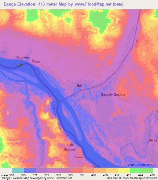 Banga,Central African Republic Elevation Map