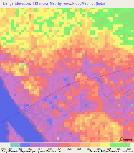 Banga,Central African Republic Elevation Map