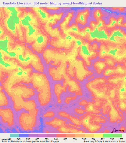 Bandolo,Central African Republic Elevation Map