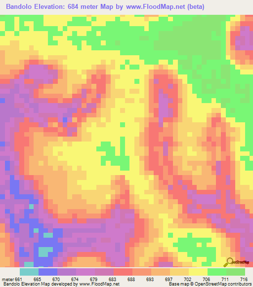 Bandolo,Central African Republic Elevation Map
