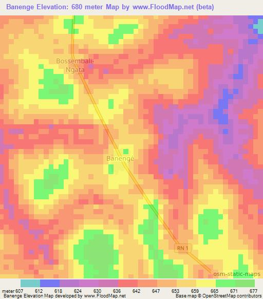 Banenge,Central African Republic Elevation Map