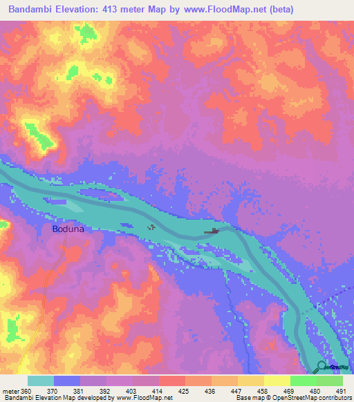 Bandambi,Central African Republic Elevation Map