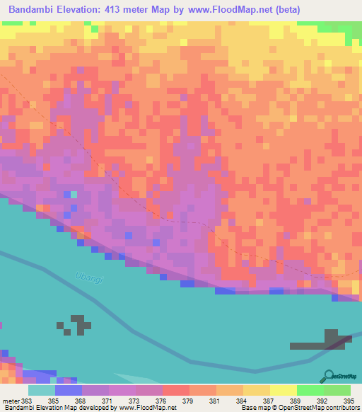 Bandambi,Central African Republic Elevation Map