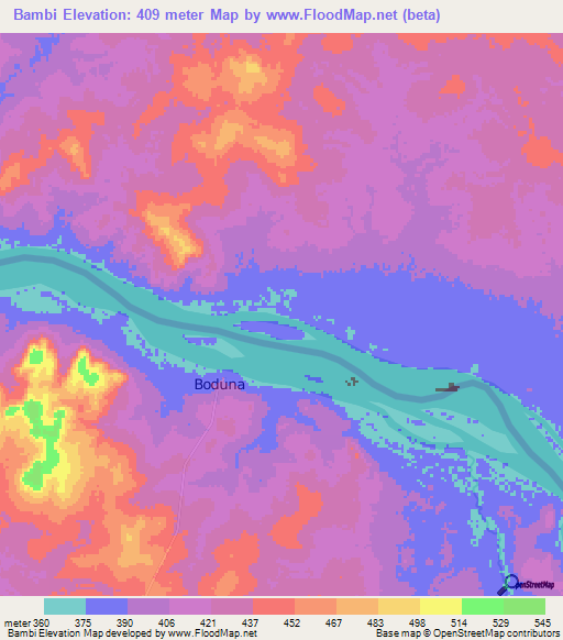 Bambi,Central African Republic Elevation Map