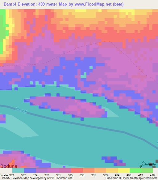 Bambi,Central African Republic Elevation Map