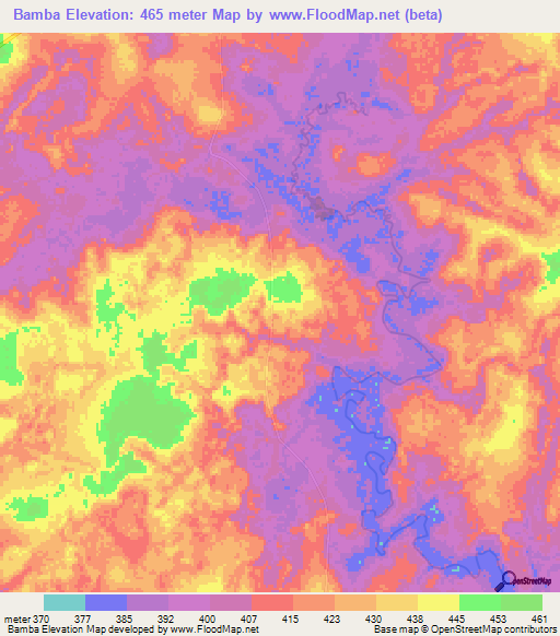 Bamba,Central African Republic Elevation Map