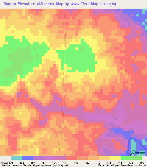 Bamba,Central African Republic Elevation Map