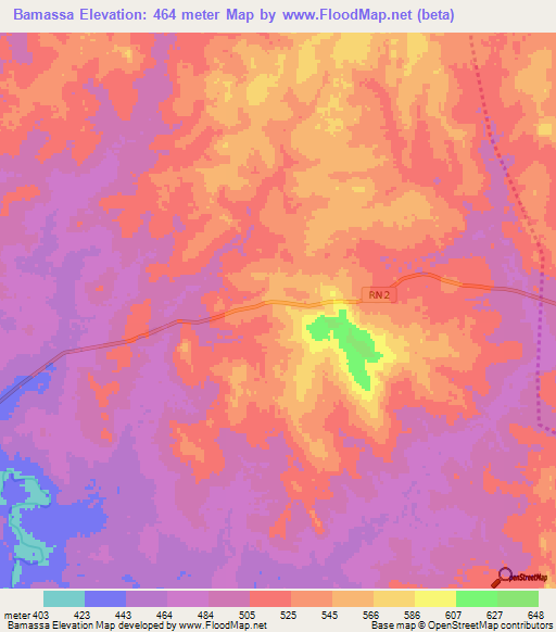 Bamassa,Central African Republic Elevation Map