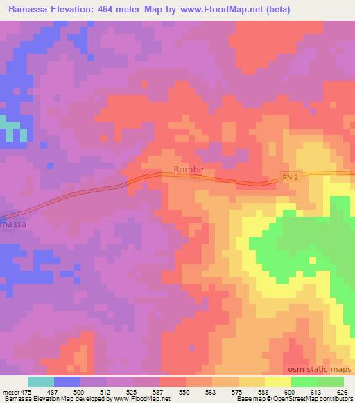 Bamassa,Central African Republic Elevation Map