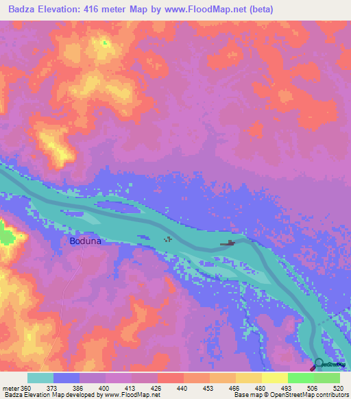 Badza,Central African Republic Elevation Map