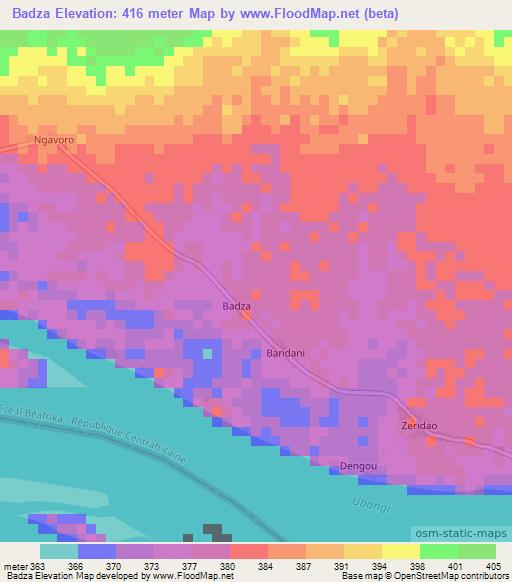 Badza,Central African Republic Elevation Map