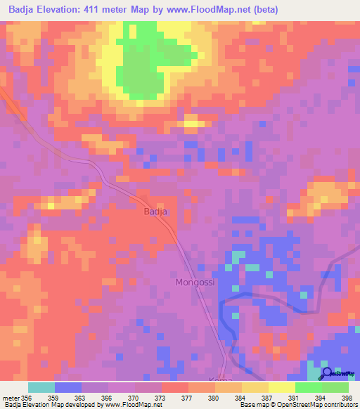 Badja,Central African Republic Elevation Map
