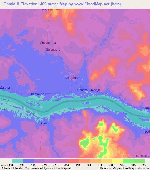 Gbada II,Central African Republic Elevation Map
