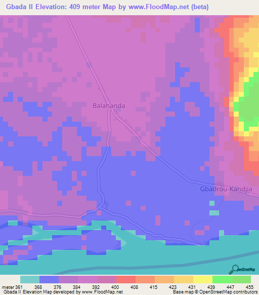 Gbada II,Central African Republic Elevation Map
