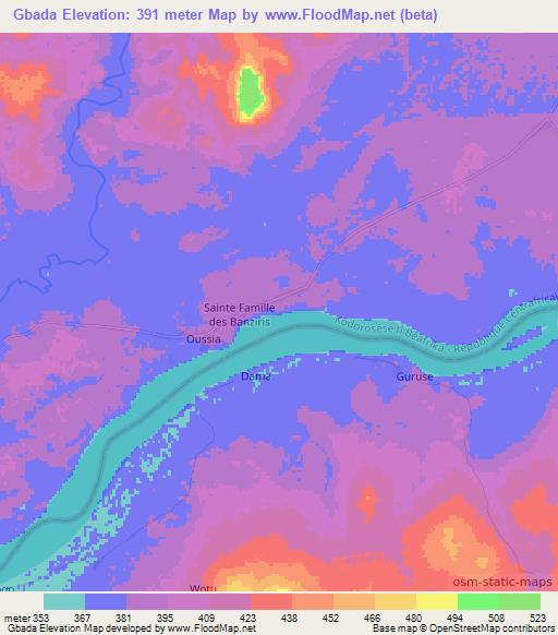 Gbada,Central African Republic Elevation Map