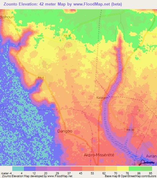 Zounto,Benin Elevation Map