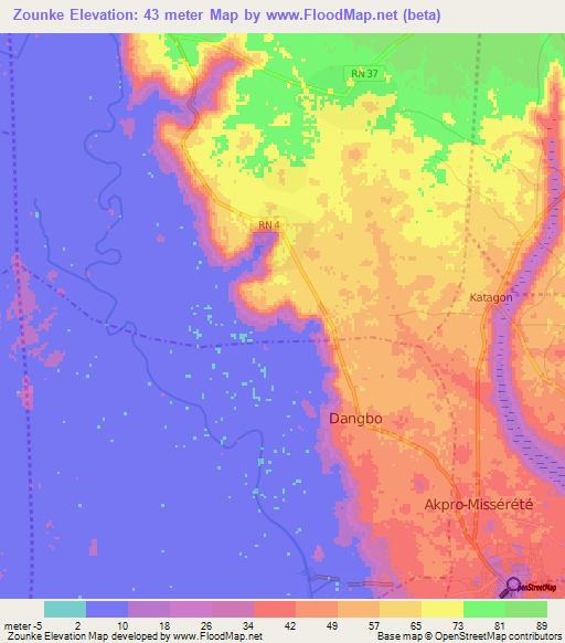 Zounke,Benin Elevation Map