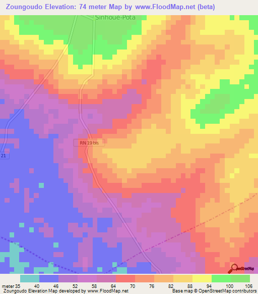 Zoungoudo,Benin Elevation Map