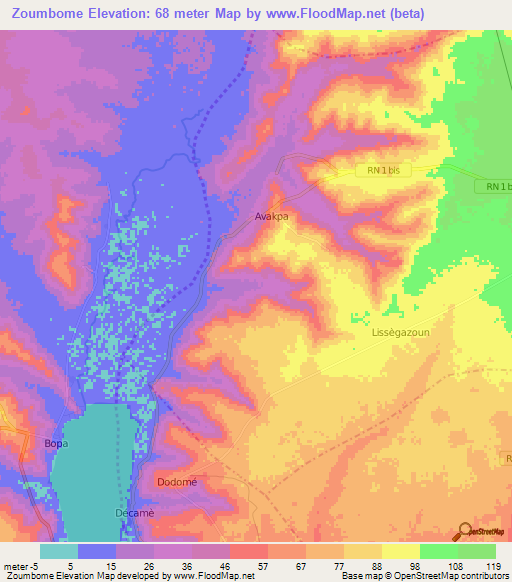 Zoumbome,Benin Elevation Map