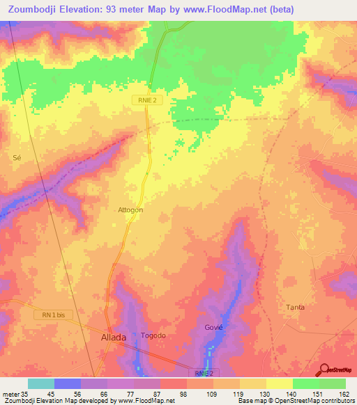 Zoumbodji,Benin Elevation Map