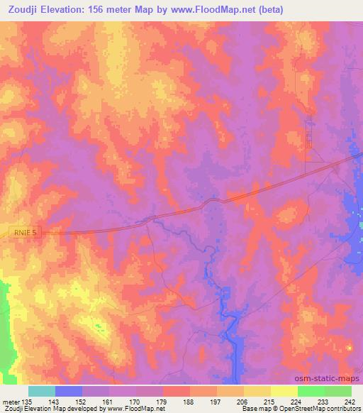 Zoudji,Benin Elevation Map