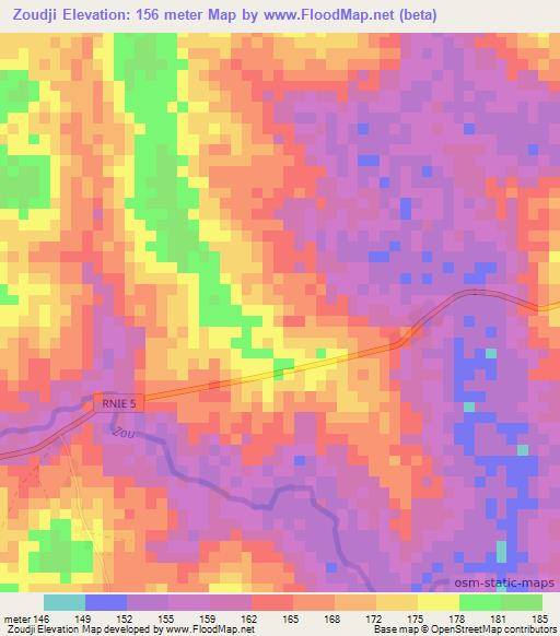 Zoudji,Benin Elevation Map