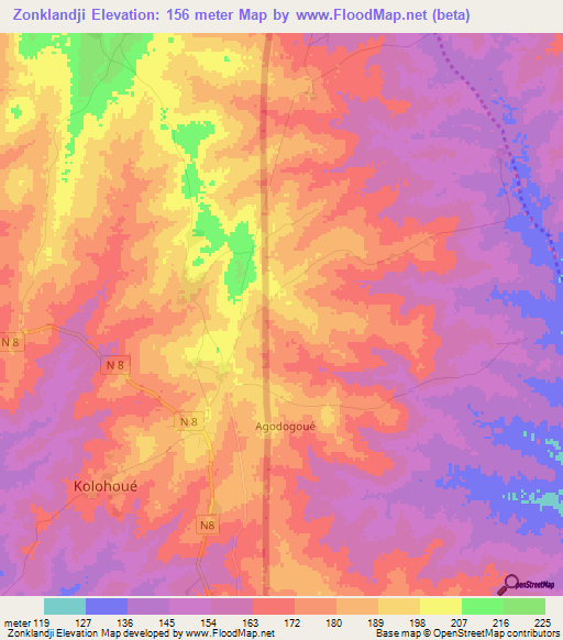 Zonklandji,Benin Elevation Map