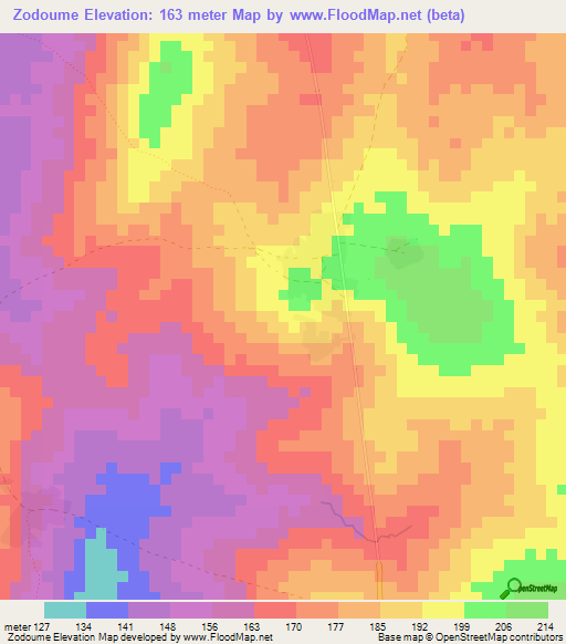Zodoume,Benin Elevation Map