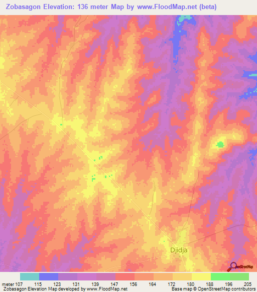 Zobasagon,Benin Elevation Map