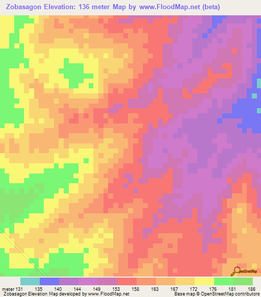 Zobasagon,Benin Elevation Map