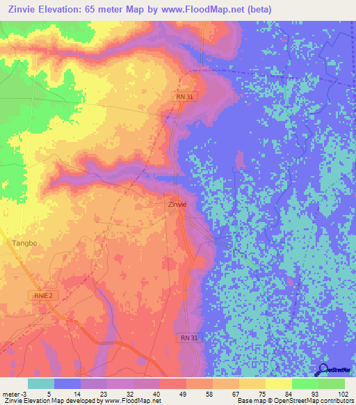 Zinvie,Benin Elevation Map