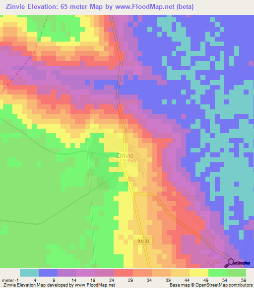Zinvie,Benin Elevation Map