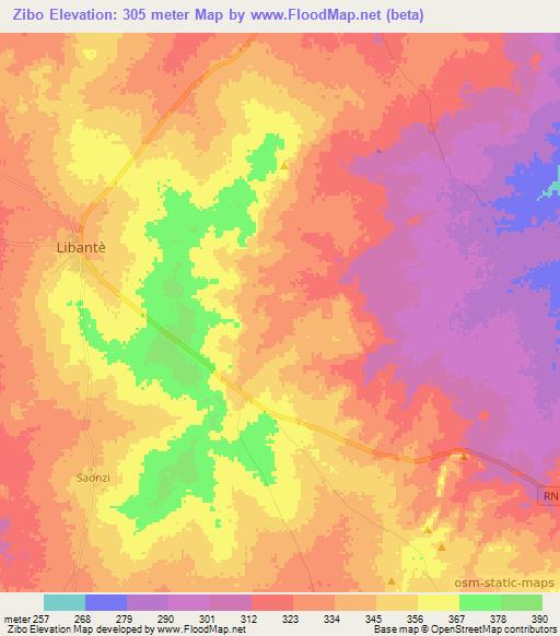Zibo,Benin Elevation Map