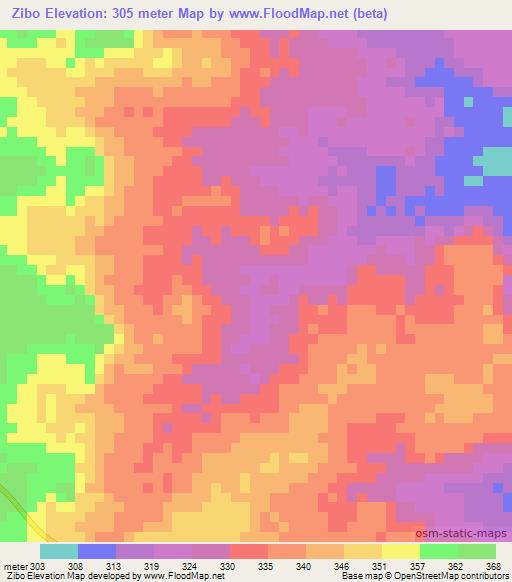 Zibo,Benin Elevation Map