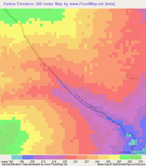 Zanloa,Benin Elevation Map