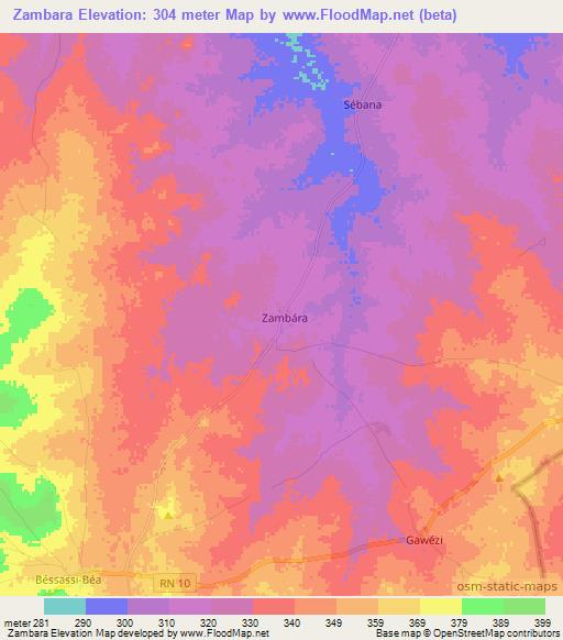Zambara,Benin Elevation Map