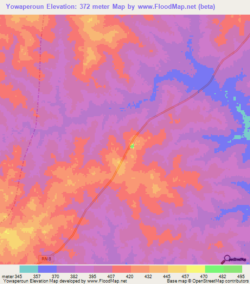 Yowaperoun,Benin Elevation Map