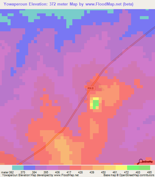 Yowaperoun,Benin Elevation Map